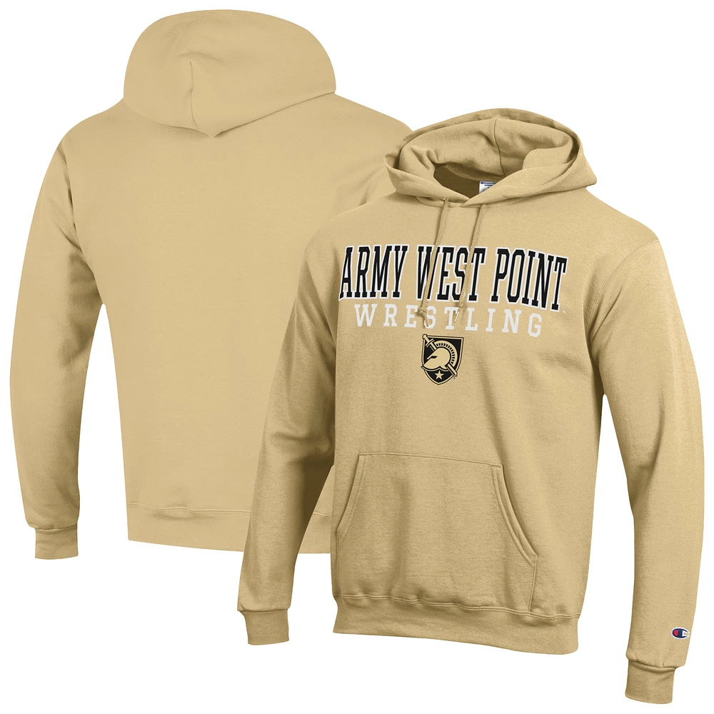 Men's Champion Gold Army Black Knights Wrestling Stacked Powerblend Pullover Hoodie