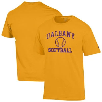 Men's Champion Gold UAlbany Great Danes Softball Icon T-Shirt