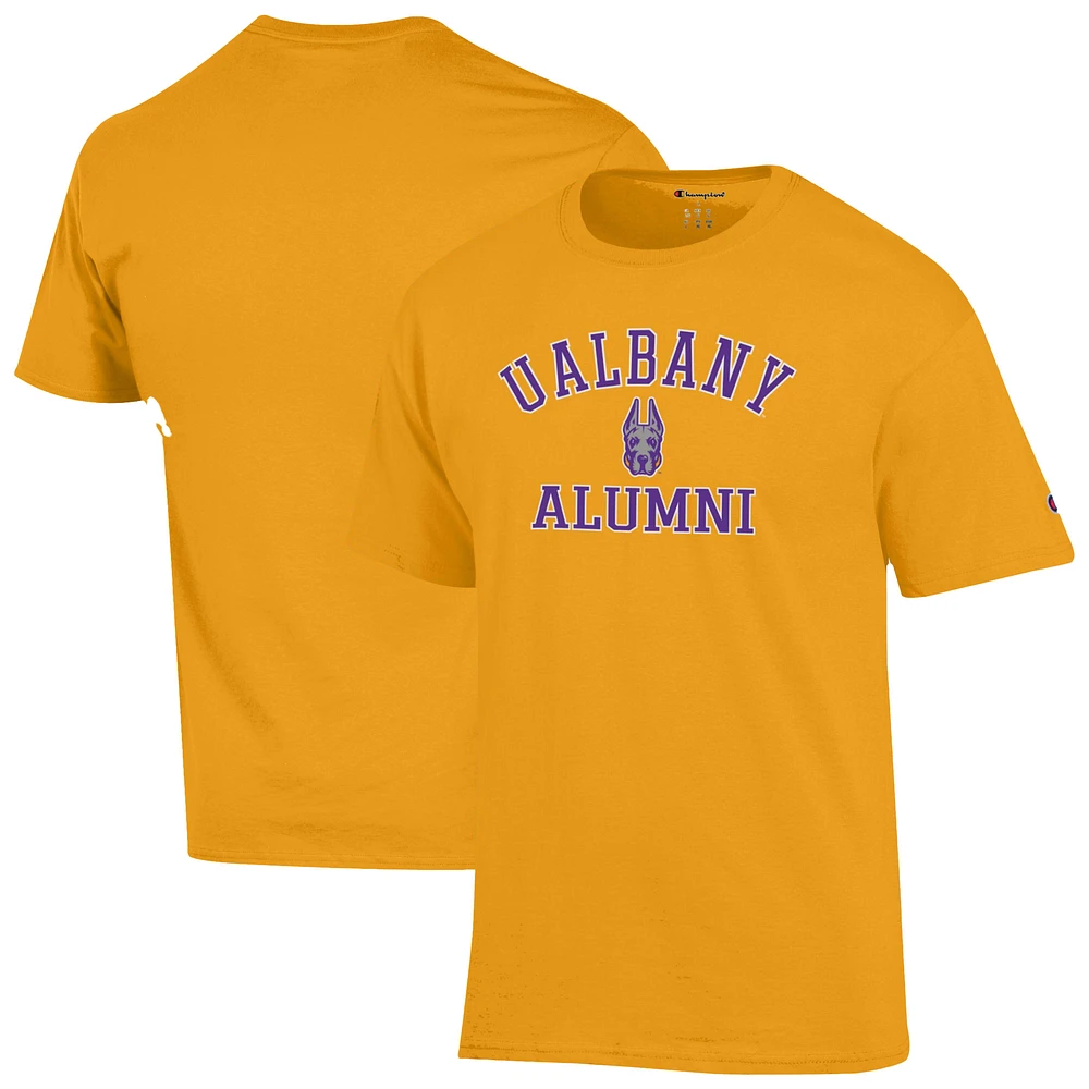 Men's Champion Gold UAlbany Great Danes Alumni Arch T-Shirt