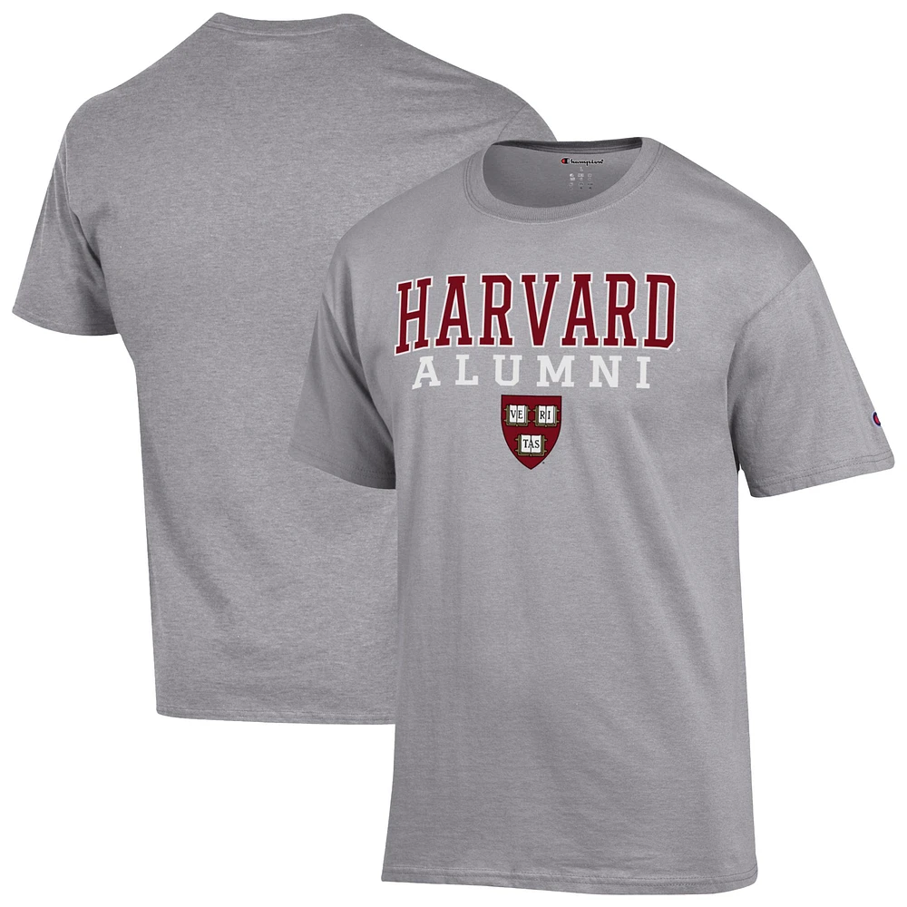 Men's Champion Gray Harvard Crimson Stacked Alumni T-Shirt