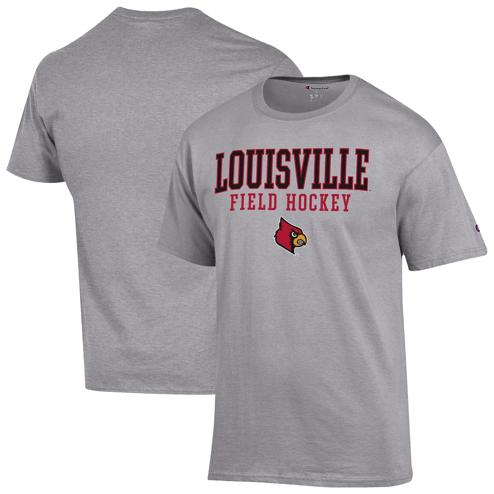 Men's Champion Gray Louisville Cardinals Field Hockey Stacked T-Shirt