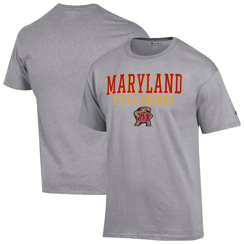 Men's Champion Gray Maryland Terrapins Field Hockey Stacked T-Shirt