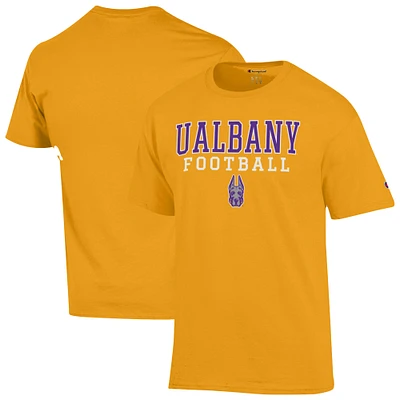 Men's Champion Gold UAlbany Great Danes Football Stacked T-Shirt