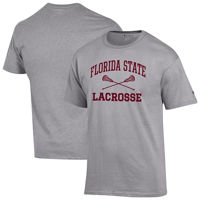 Men's Champion  Gray Florida State Seminoles Lacrosse Icon T-Shirt