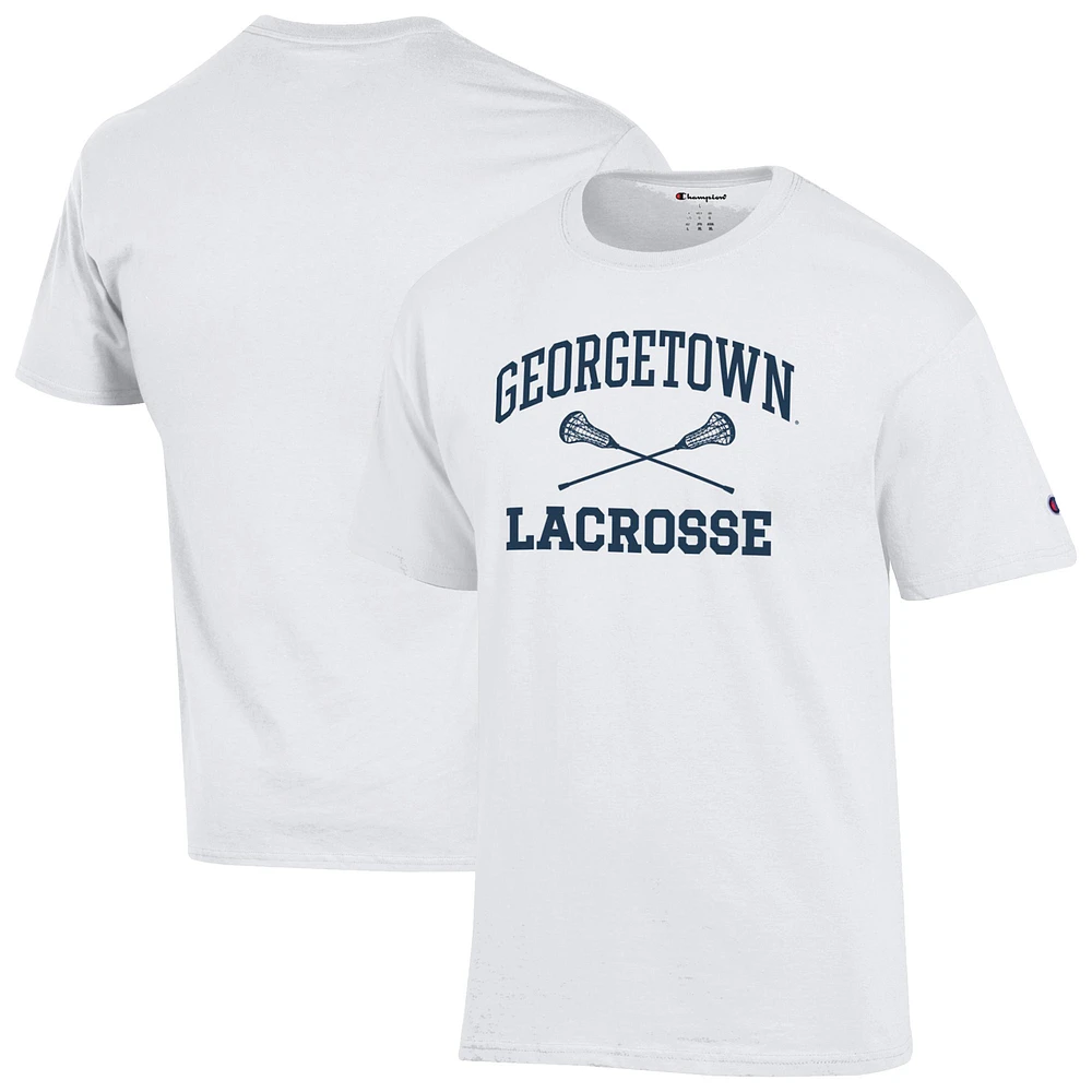 Men's Champion White Georgetown Hoyas Lacrosse Icon T-Shirt