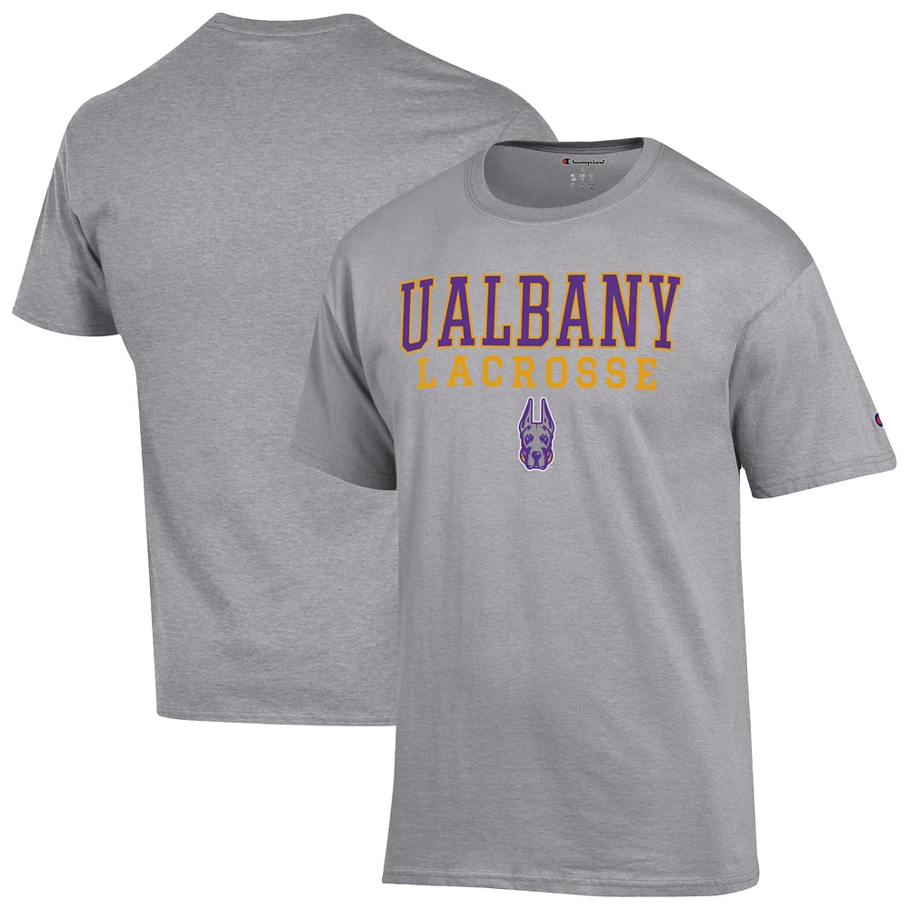 Men's Champion Gray UAlbany Great Danes Stacked Lacrosse T-Shirt
