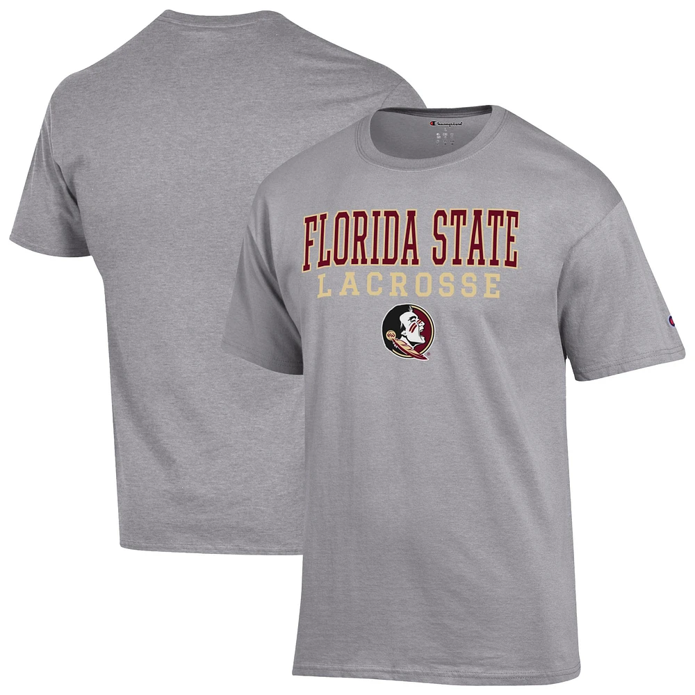 Men's Champion Gray Florida State Seminoles Stacked Lacrosse T-Shirt