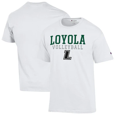 Men's Champion White Loyola Greyhounds Stacked Volleyball T-Shirt