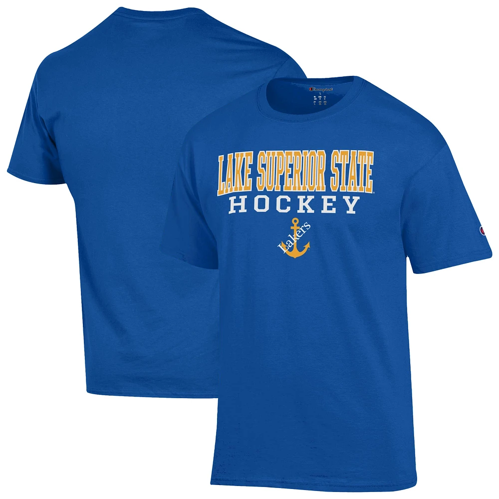 Men's Champion Blue Lake Superior State Lakers Stacked Hockey T-Shirt