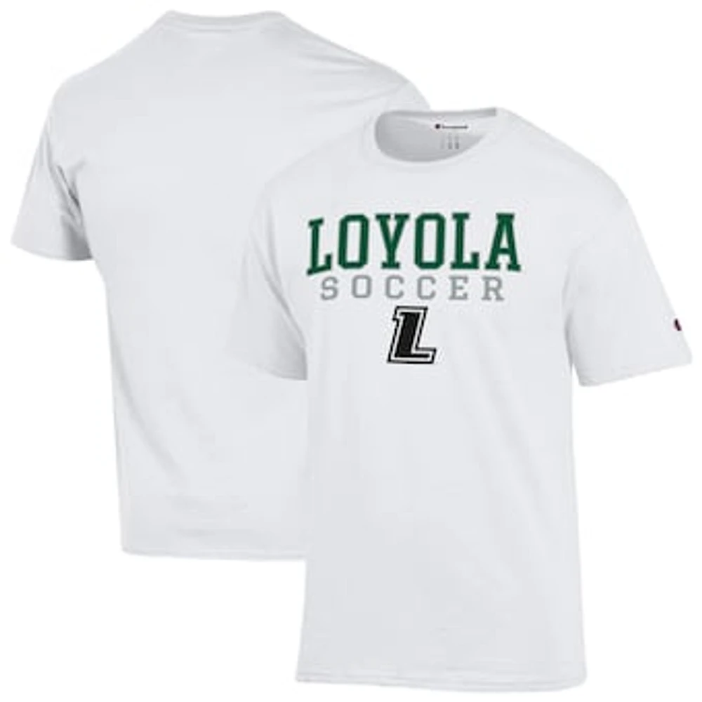Men's Champion White Loyola Greyhounds Stacked Soccer T-Shirt