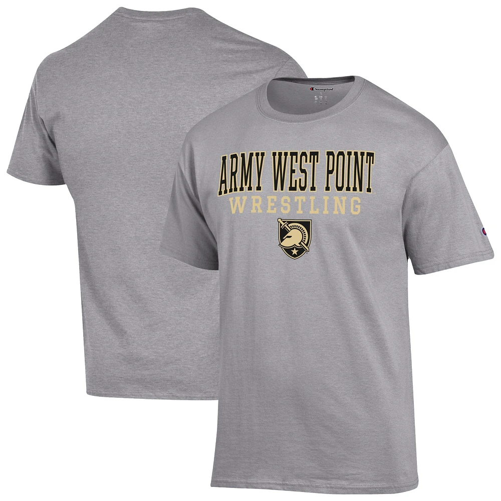 Men's Champion Gray Army Black Knights Wrestling Stacked T-Shirt