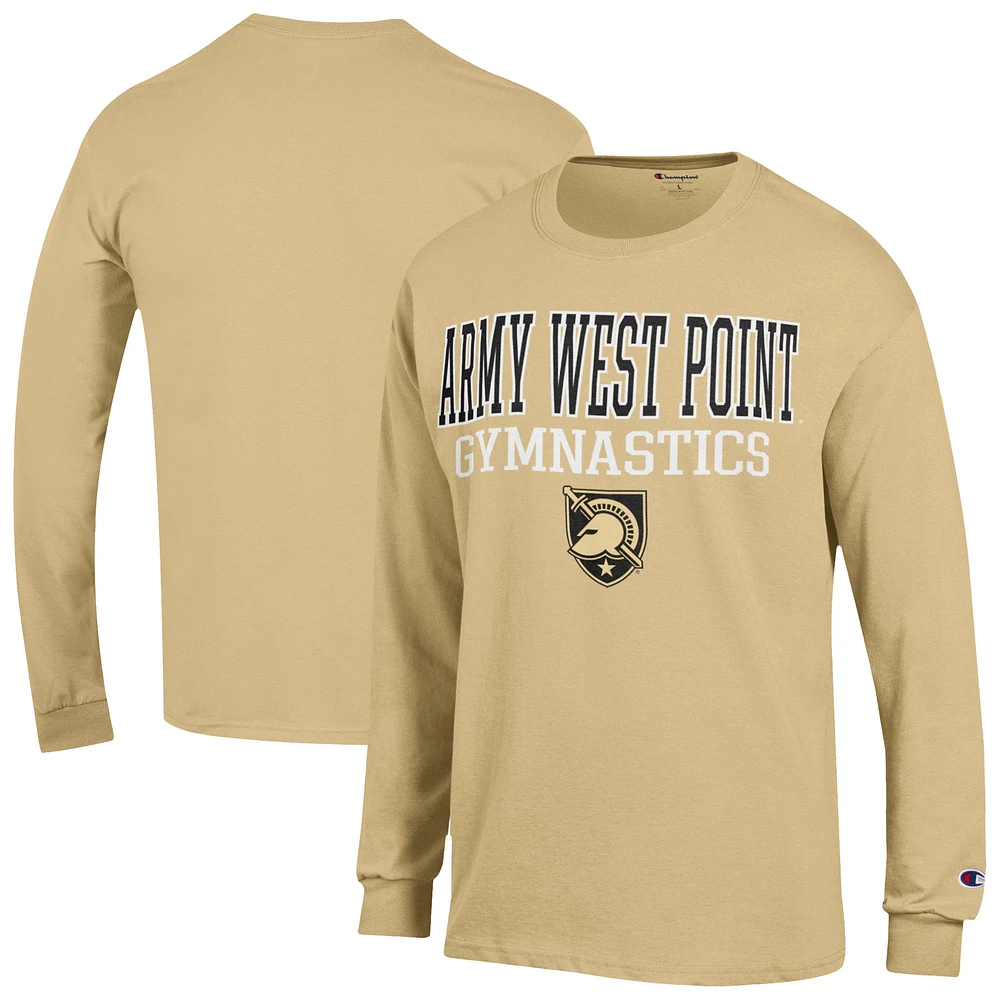 Men's Champion Gold Army Black Knights Gymnastics Stacked Long Sleeve T-Shirt