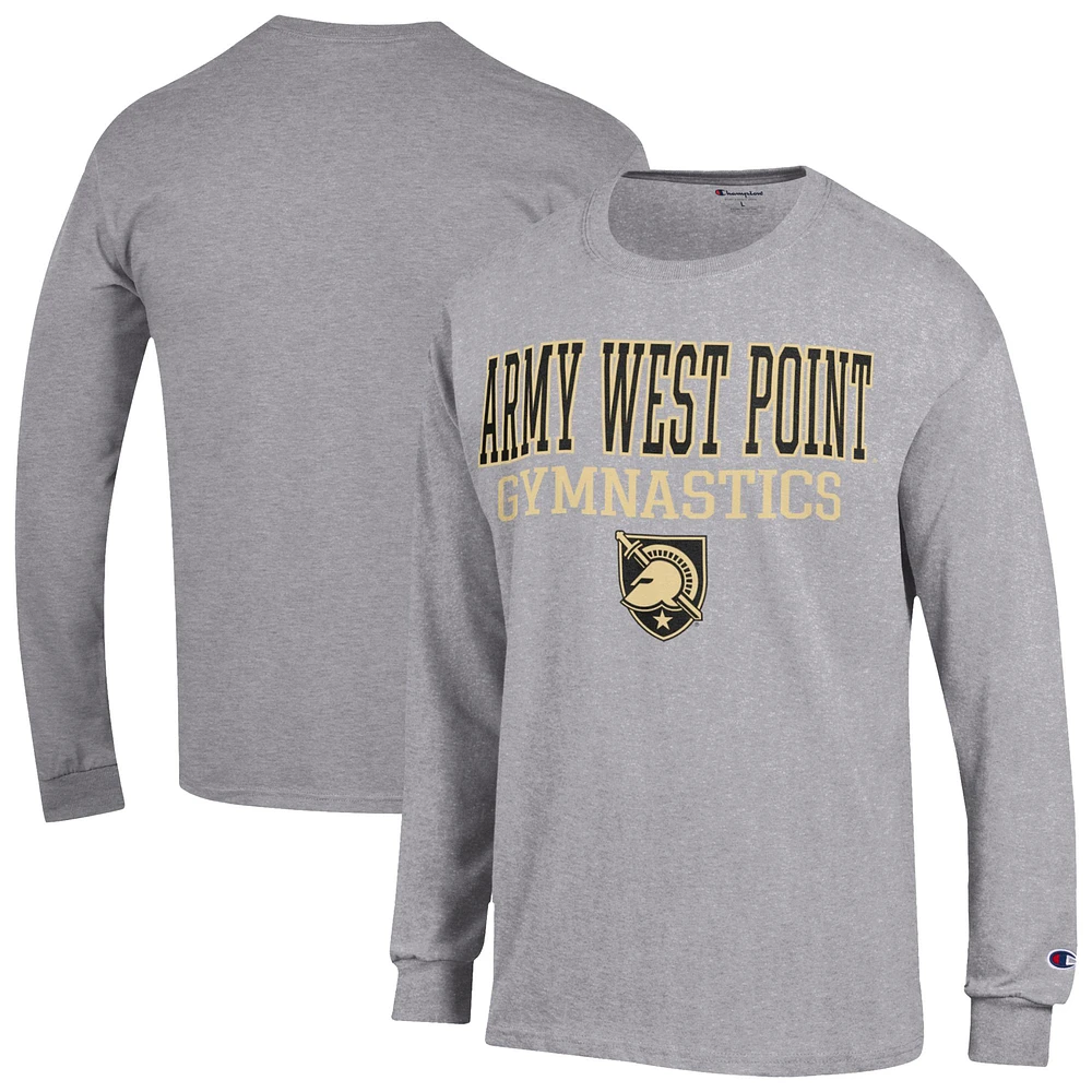 Men's Champion Gray Army Black Knights Gymnastics Stacked Long Sleeve T-Shirt
