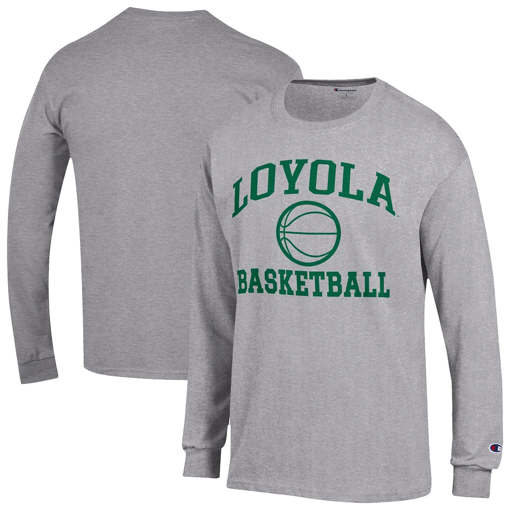 Men's Champion Gray Loyola Greyhounds Basketball Icon Long Sleeve T-Shirt