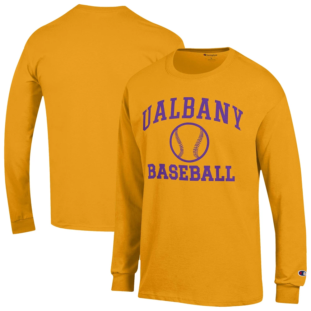 Men's Champion Gold UAlbany Great Danes Baseball Icon Long Sleeve T-Shirt