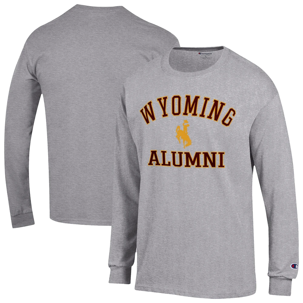 Men's Champion Gray Wyoming Cowboys Alumni Arched Long Sleeve T-Shirt