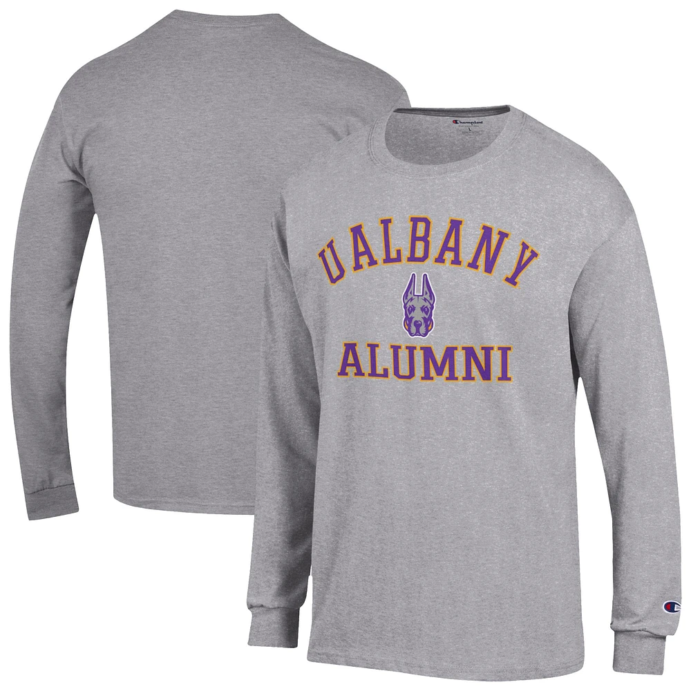 Men's Champion Gray UAlbany Great Danes Alumni Arched Long Sleeve T-Shirt