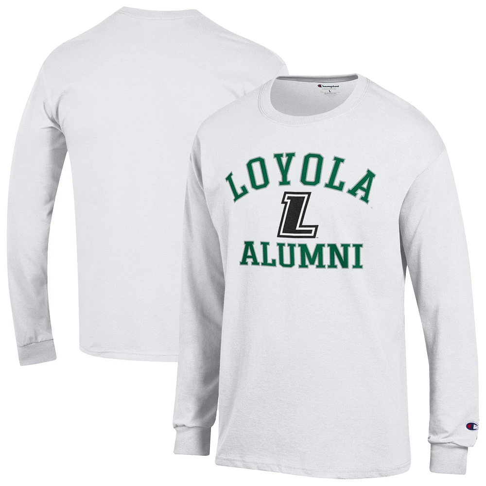 Men's Champion White Loyola Greyhounds Alumni Arched Long Sleeve T-Shirt