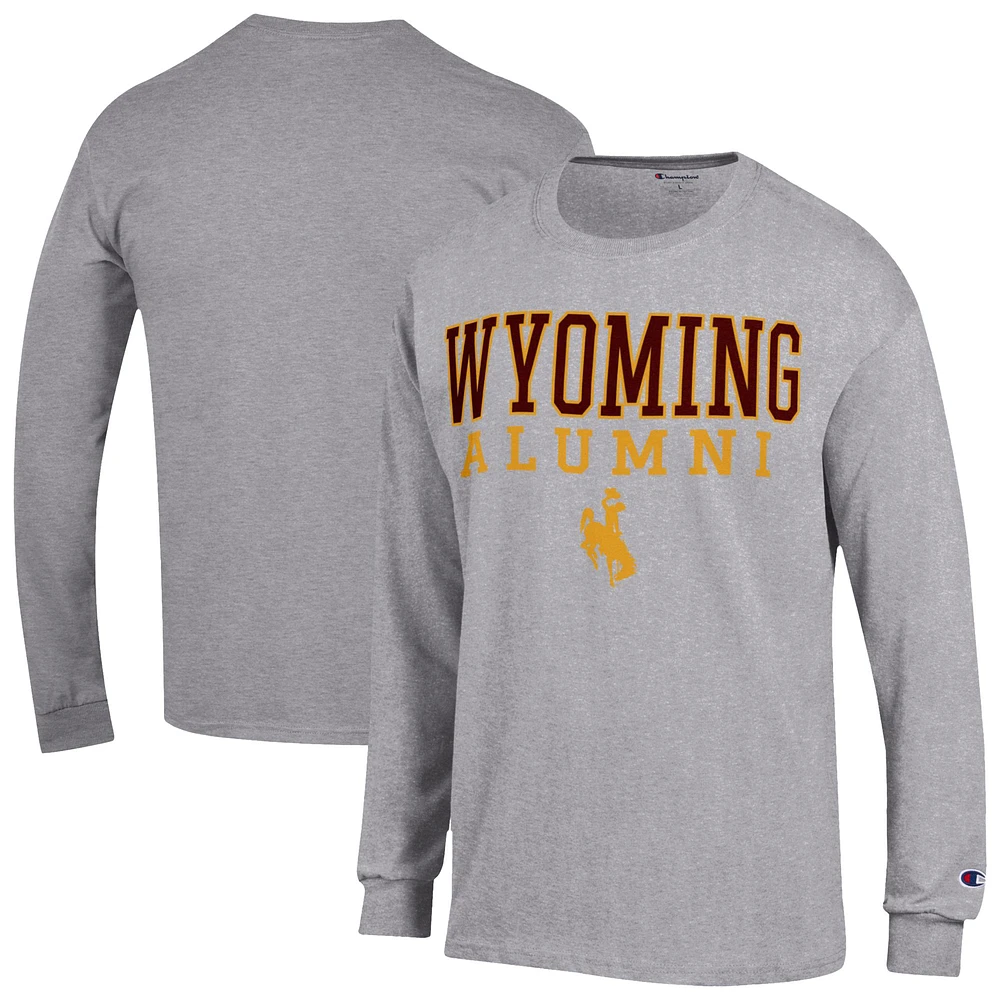 Men's Champion Gray Wyoming Cowboys Stacked Alumni Long Sleeve T-Shirt