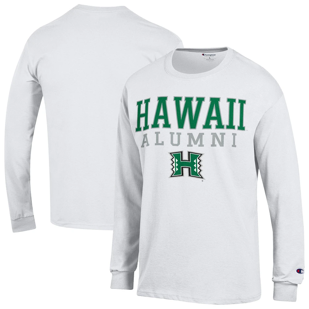 Men's Champion White Hawaii Rainbow Warriors Stacked Alumni Long Sleeve T-Shirt