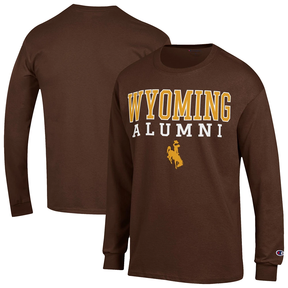 Men's Champion Brown Wyoming Cowboys Stacked Alumni Long Sleeve T-Shirt