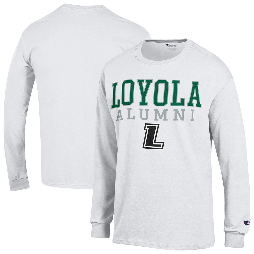 Men's Champion White Loyola Greyhounds Stacked Alumni Long Sleeve T-Shirt