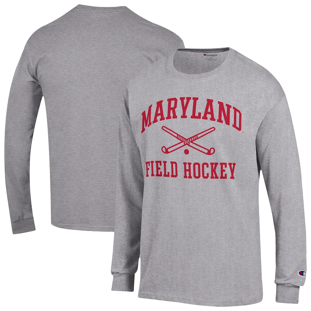 Men's Champion Gray Maryland Terrapins Field Hockey Icon Long Sleeve T-Shirt