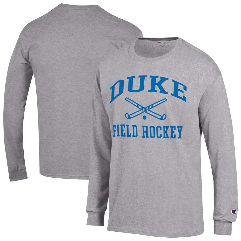 Men's Champion Gray Duke Blue Devils Field Hockey Icon Long Sleeve T-Shirt