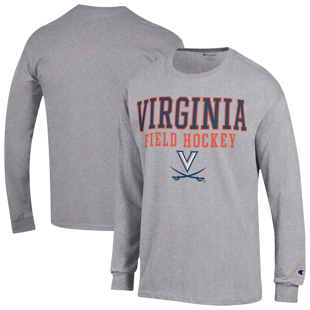 Men's Champion Gray Virginia Cavaliers Field Hockey Stacked Long Sleeve T-Shirt