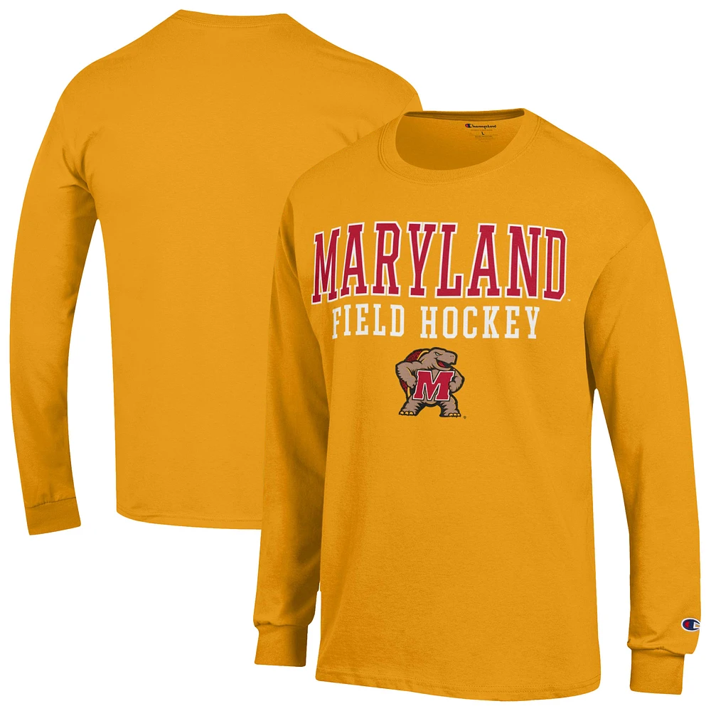 Men's Champion Gold Maryland Terrapins Field Hockey Stacked Long Sleeve T-Shirt