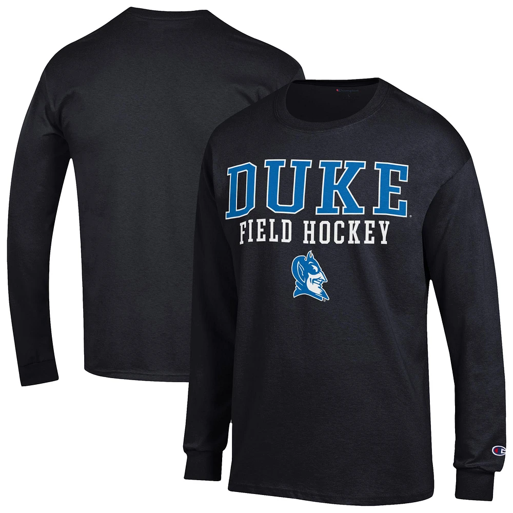 Men's Champion Duke Blue Devils Field Hockey Stacked Long Sleeve T-Shirt