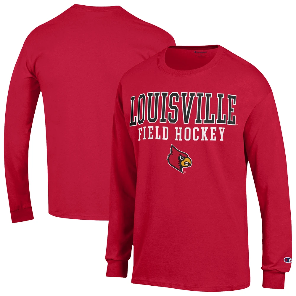 Men's Champion Red Louisville Cardinals Field Hockey Stacked Long Sleeve T-Shirt