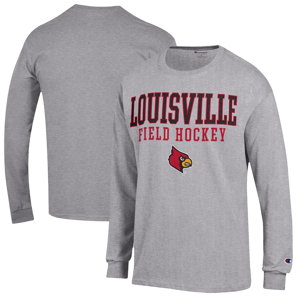 Men's Champion Gray Louisville Cardinals Field Hockey Stacked Long Sleeve T-Shirt