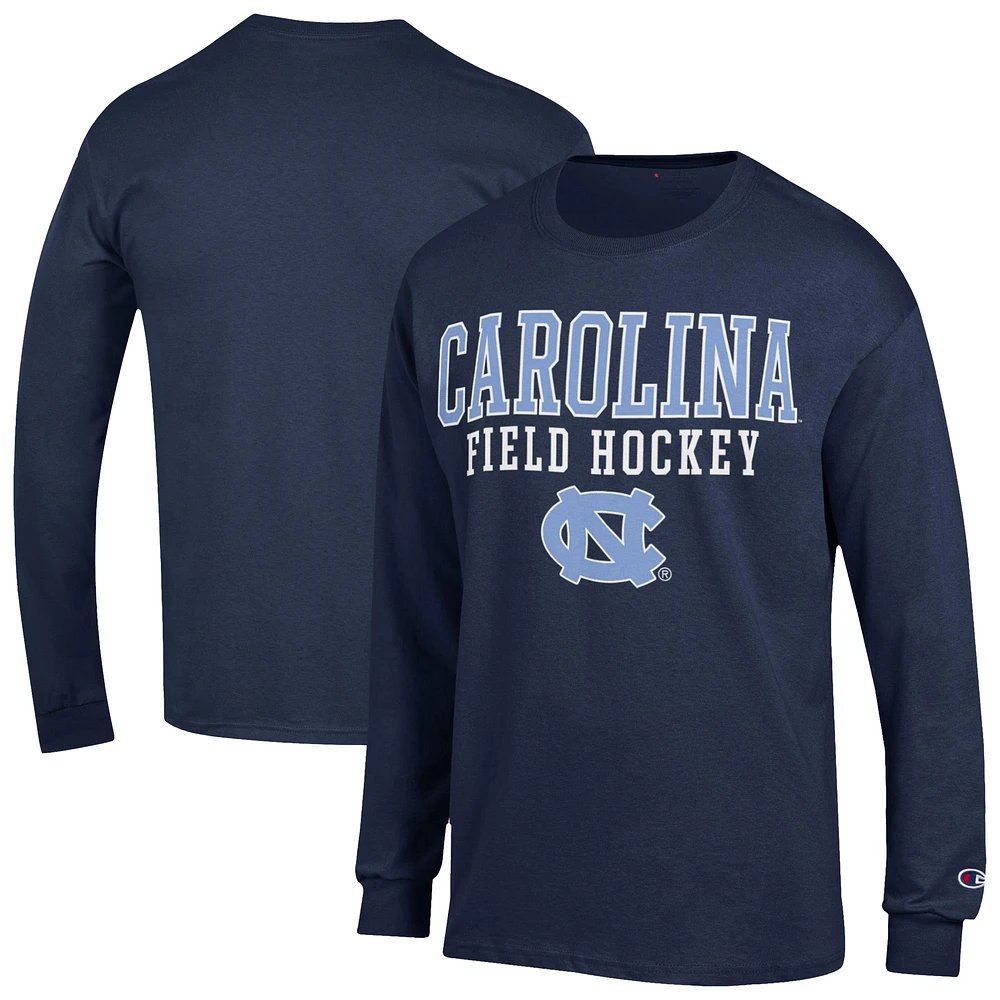 Men's Champion Navy North Carolina Tar Heels Field Hockey Stacked Long Sleeve T-Shirt