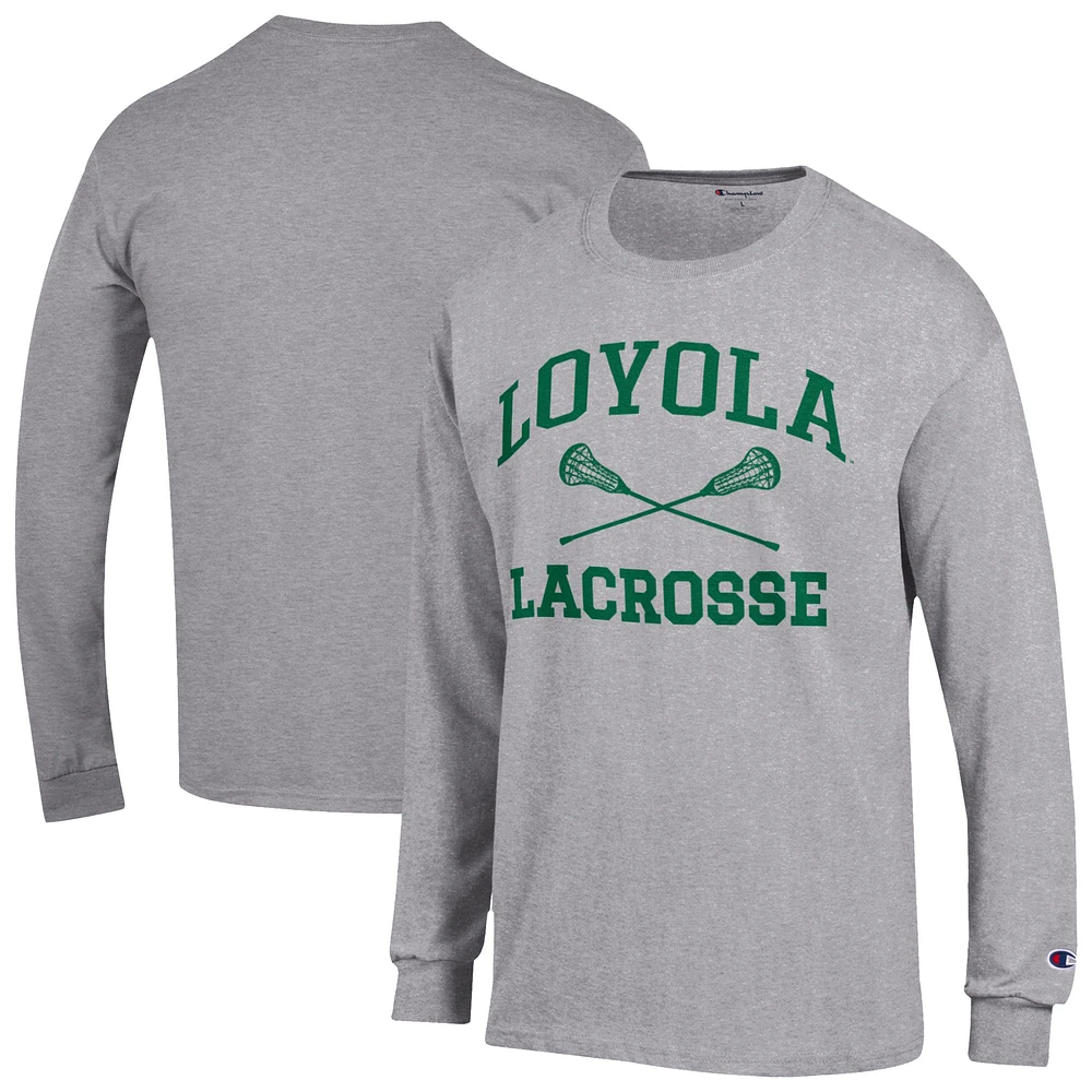 Men's Champion Gray Loyola Greyhounds Icon Lacrosse Long Sleeve T-Shirt