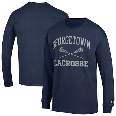 Men's Champion Navy Georgetown Hoyas Icon Lacrosse Long Sleeve T-Shirt