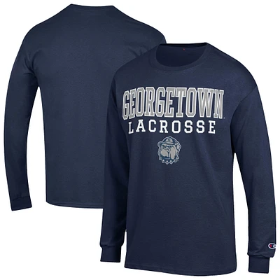 Men's Champion Navy Georgetown Hoyas Stack Lacrosse Long Sleeve T-Shirt