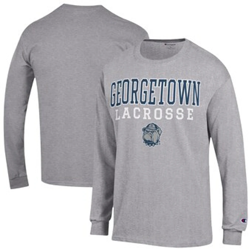 Men's Champion Gray Georgetown Hoyas Stack Lacrosse Long Sleeve T-Shirt
