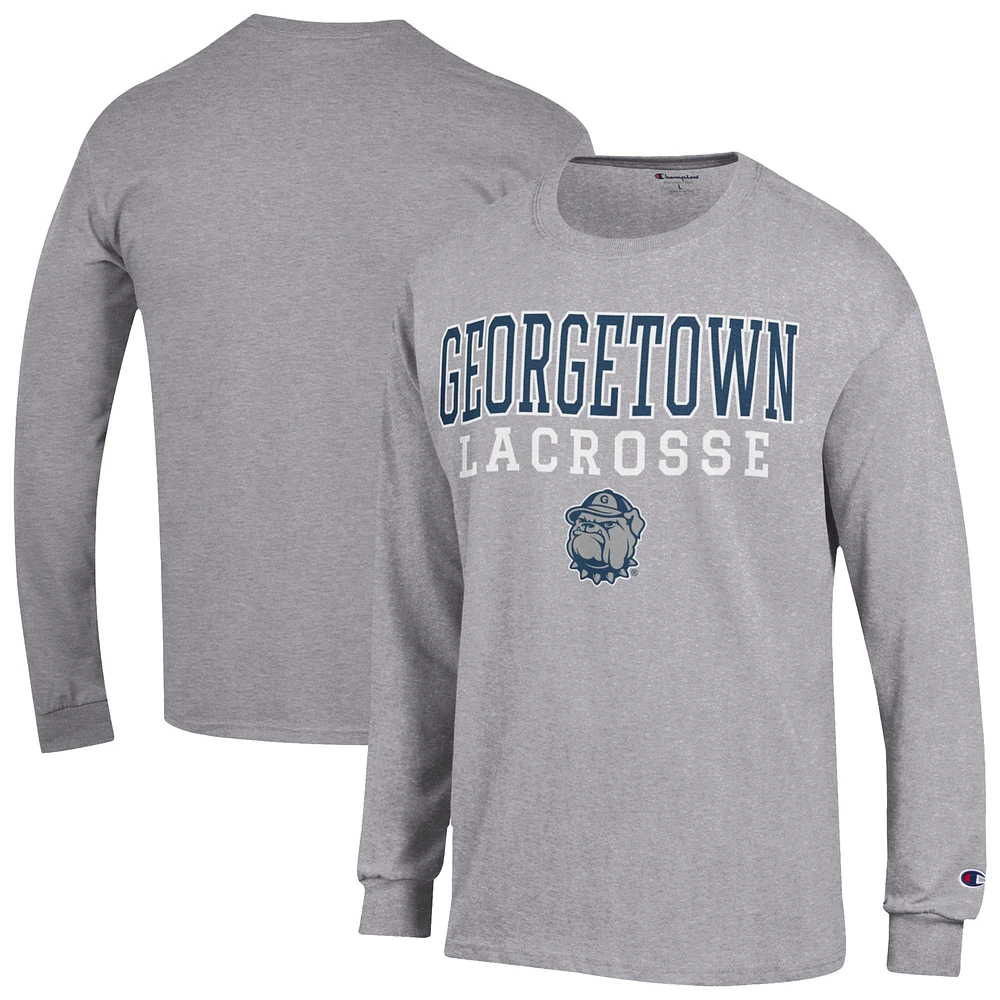 Men's Champion Gray Georgetown Hoyas Stack Lacrosse Long Sleeve T-Shirt