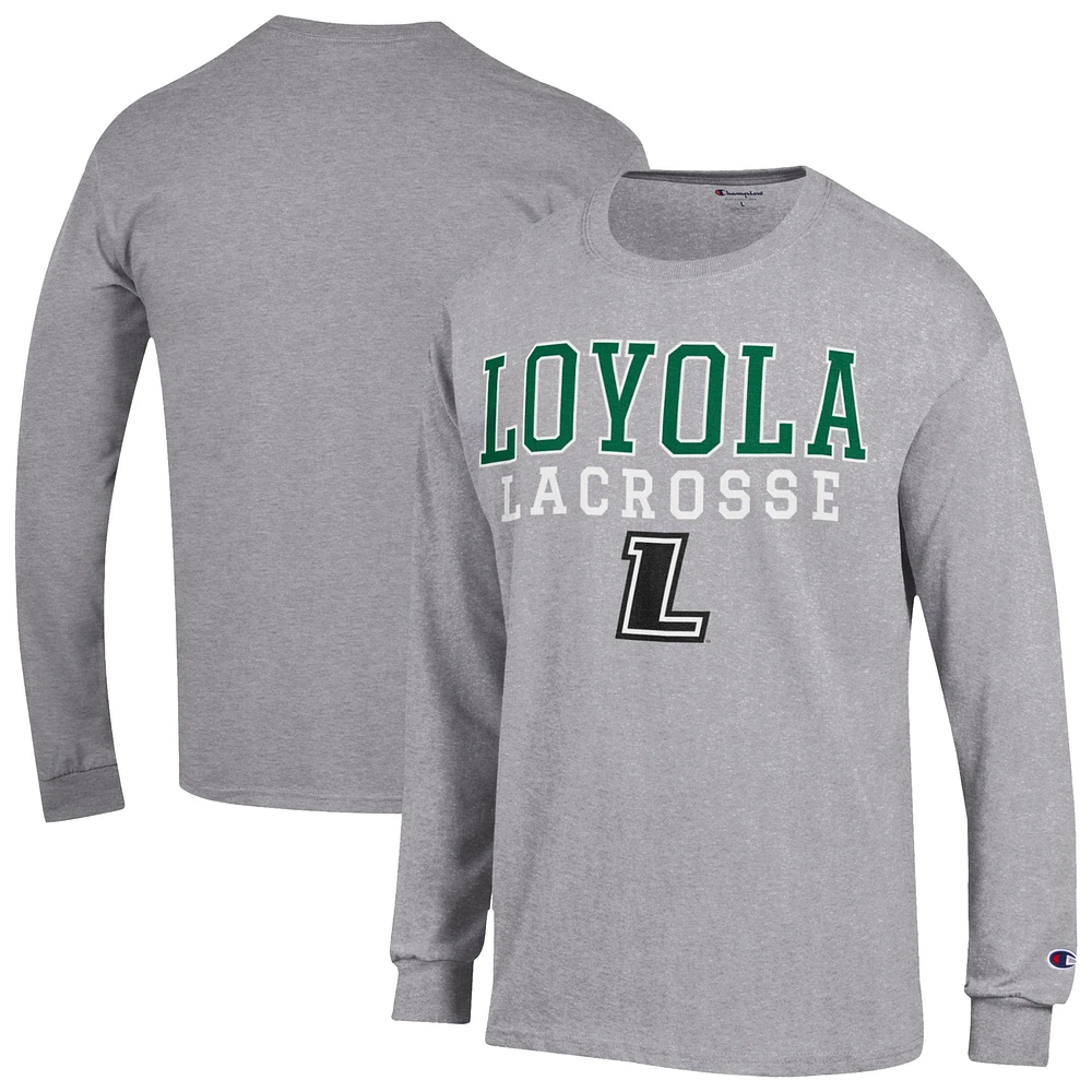 Men's Champion Gray Loyola Greyhounds Stack Lacrosse Long Sleeve T-Shirt