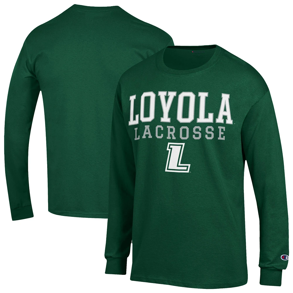 Men's Champion Green Loyola Greyhounds Stack Lacrosse Long Sleeve T-Shirt