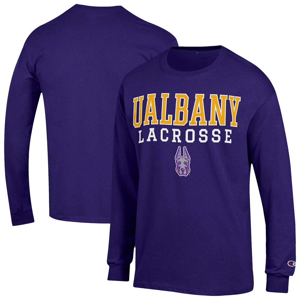 Men's Champion UAlbany Great Danes Stack Lacrosse Long Sleeve T-Shirt