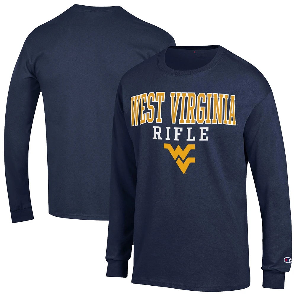 Men's Champion Navy West Virginia Mountaineers Stacked Rifle Long Sleeve T-Shirt