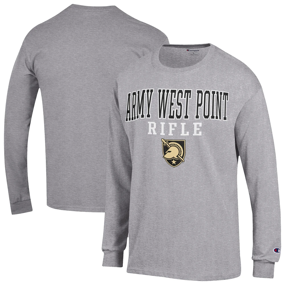 Men's Champion Gray Army Black Knights Stacked Rifle Long Sleeve T-Shirt