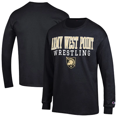 Men's Champion Black Army Knights Wrestling Stacked Long Sleeve T-Shirt