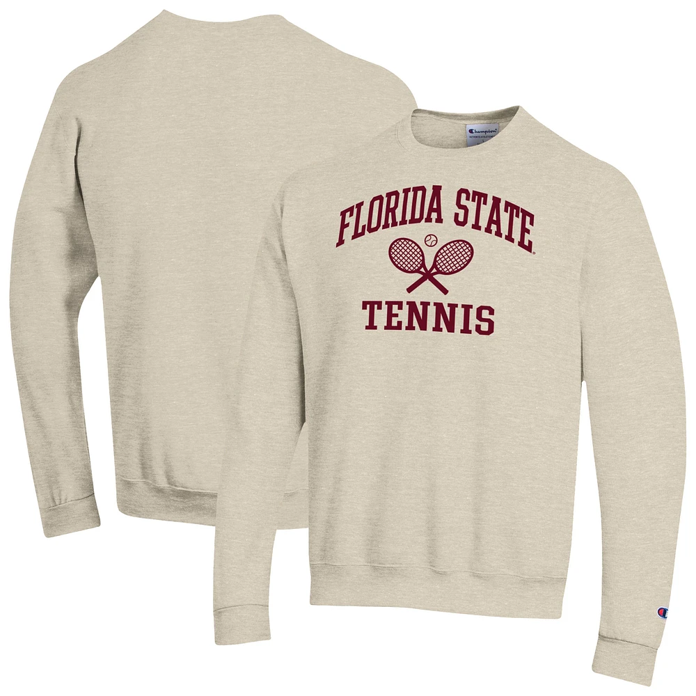 Men's Champion Oatmeal Florida State Seminoles Tennis Icon Powerblend Pullover Sweatshirt