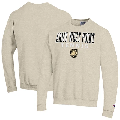 Men's Champion Oatmeal Army Black Knights Tennis Stacked Powerblend Pullover Sweatshirt