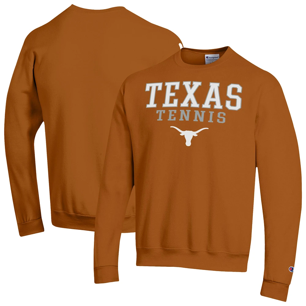 Men's Champion Texas Orange Longhorns Tennis Stacked Powerblend Pullover Sweatshirt