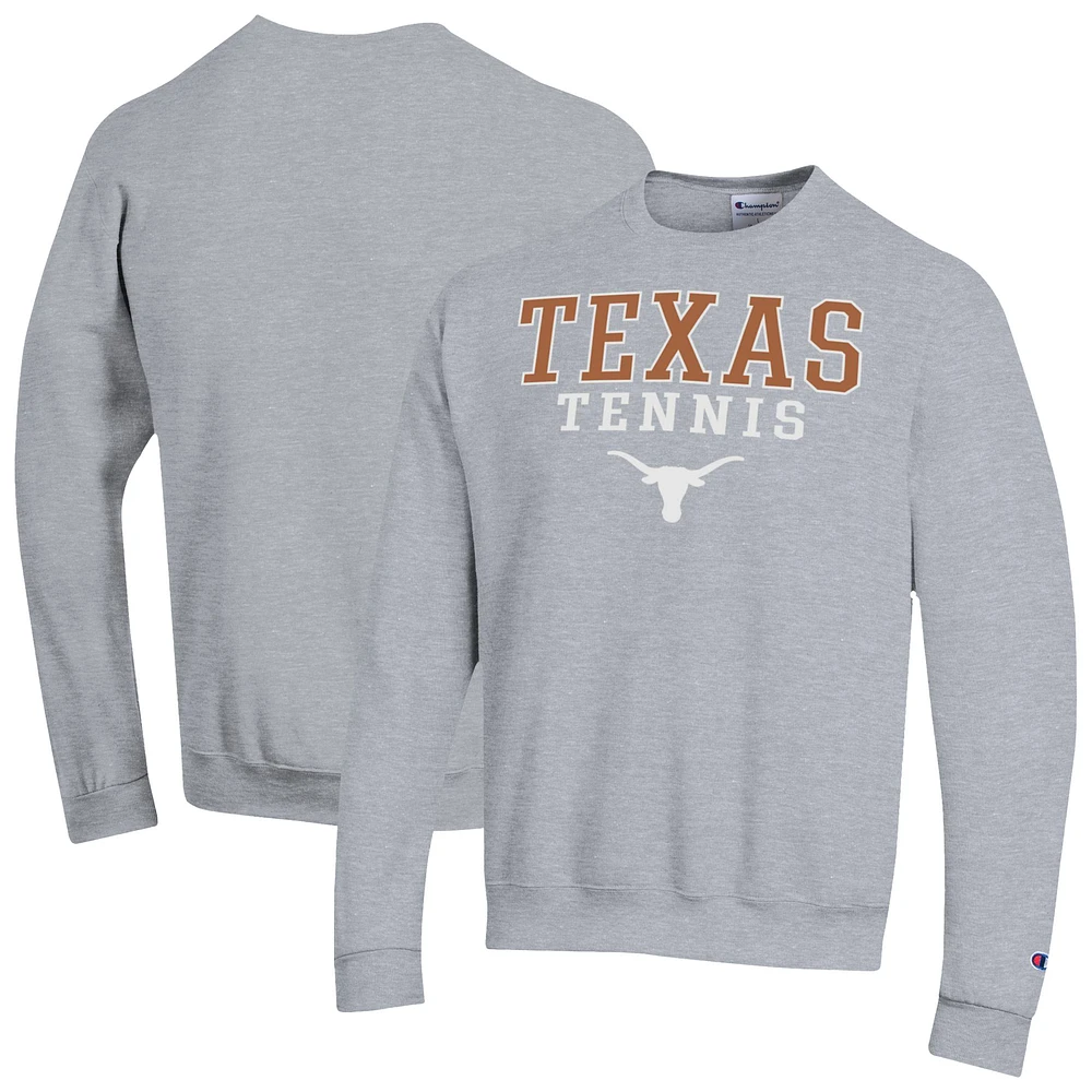 Men's Champion Gray Texas Longhorns Tennis Stacked Powerblend Pullover Sweatshirt