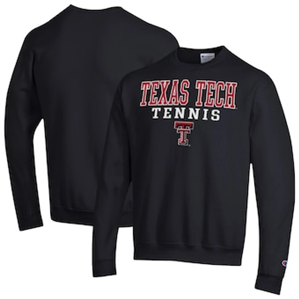 Men's Champion Red Texas Tech Raiders Tennis Stacked Powerblend Pullover Sweatshirt